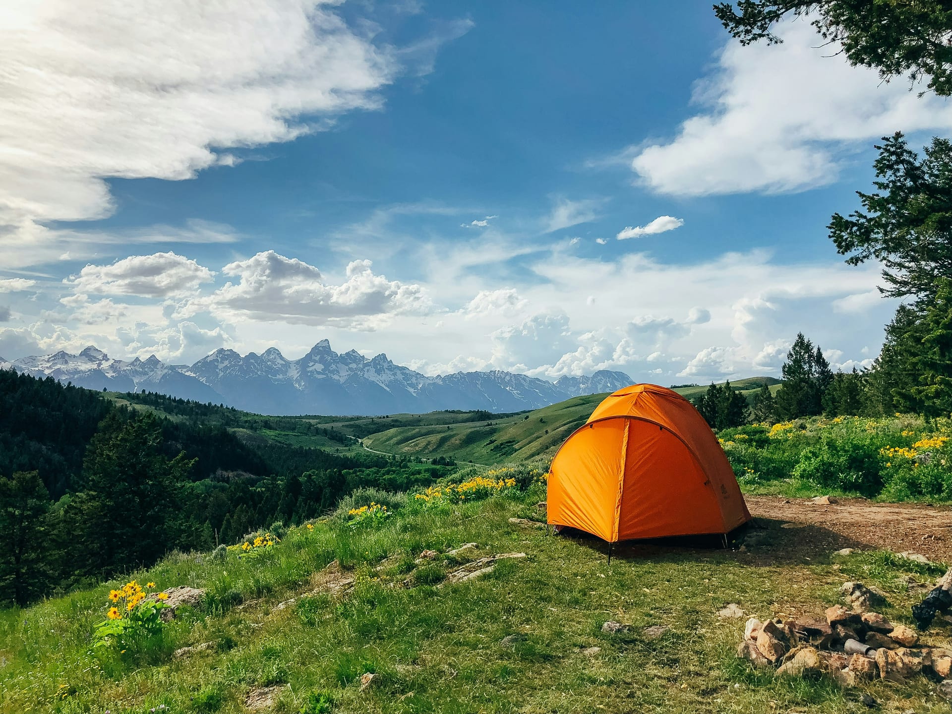 Mountain landscape with campfire in the Canadian backcountry